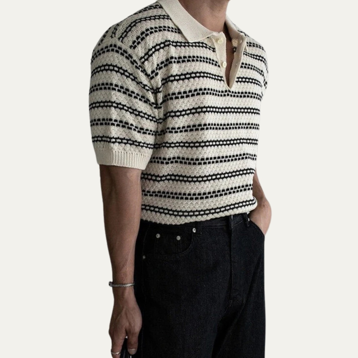 The Brunello Men’s Turn Down Collar Striped Knit Polo Shirt