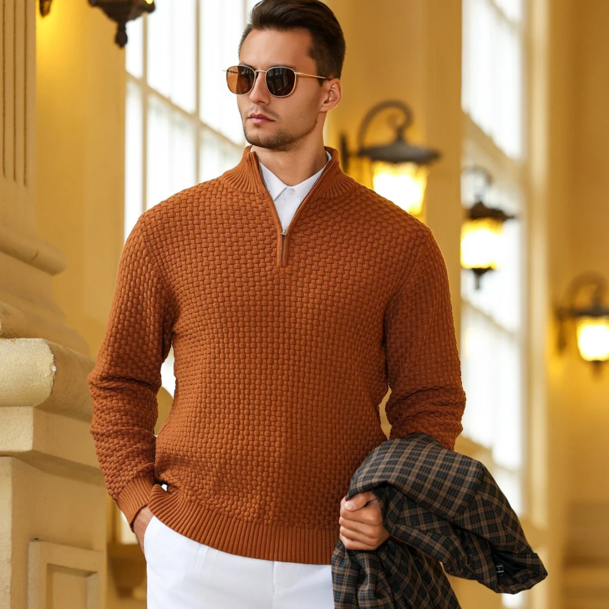 The Ibiza Trendy Luxury Winter Warm Half Zip Knitted Sweater