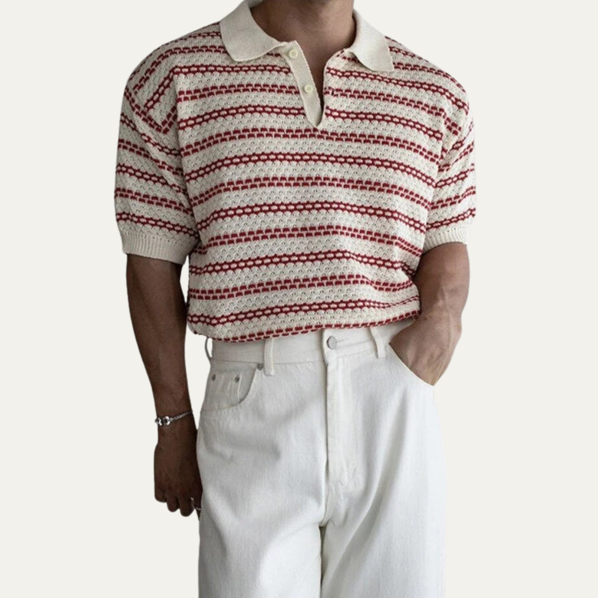 The Brunello Men’s Turn Down Collar Striped Knit Polo Shirt