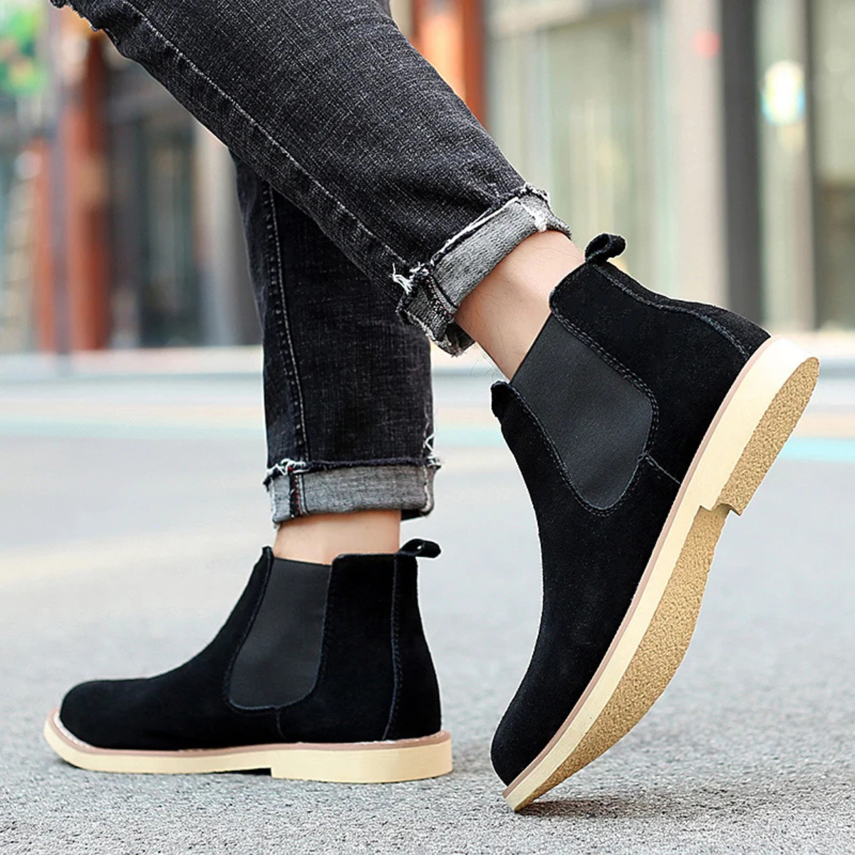 The Parioli Men's Leather Suede Chelsea Boots with Fur Lining