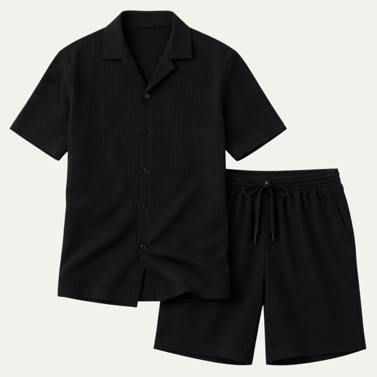 The Poschiavo Men’s Casual Summer Ribbed Set – Shirt & Shorts