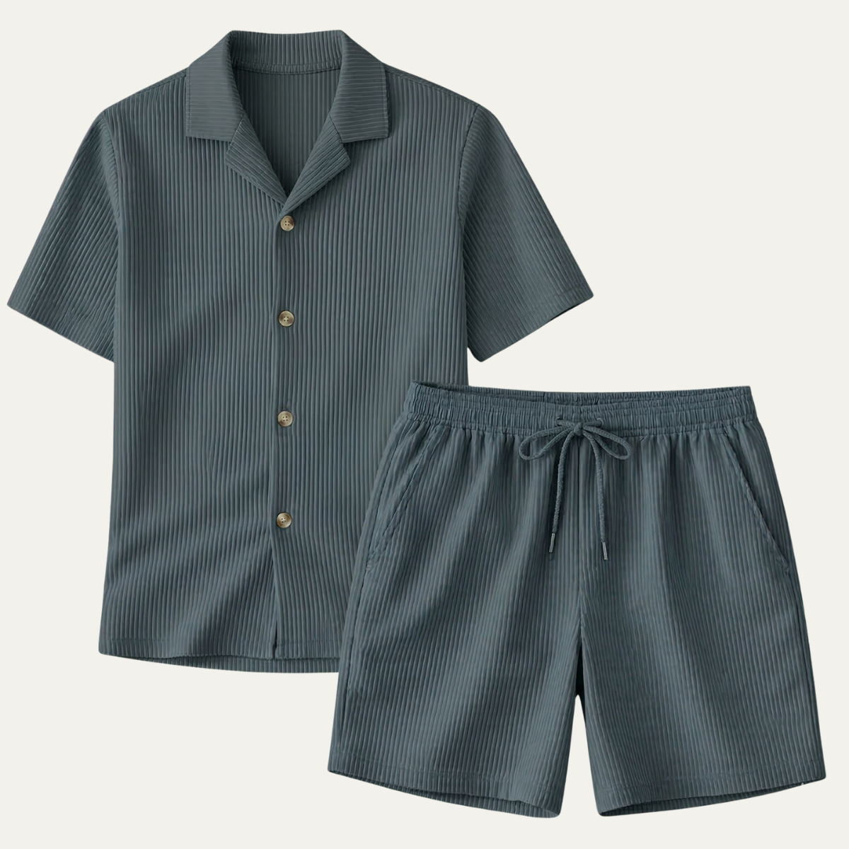 The Brookmill Men’s Ribbed Summer Set – Shirt & Shorts