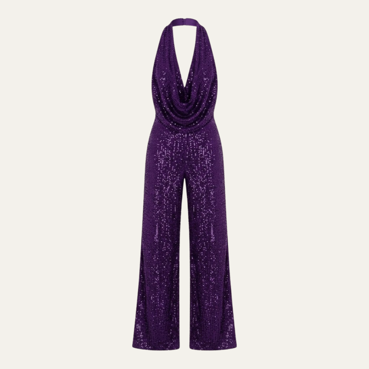Women's Elegant Sequin Cowl Neck Wide Leg Jumpsuit