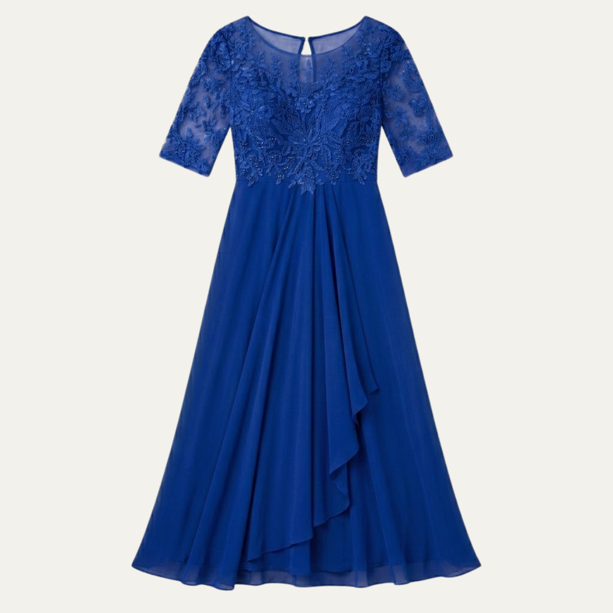 Midi Lace Dress with Sheer Elbow Sleeves