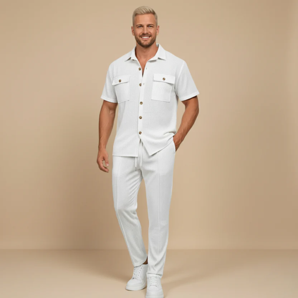The Savigliano Men's Short Sleeve Shirt and Pants Set