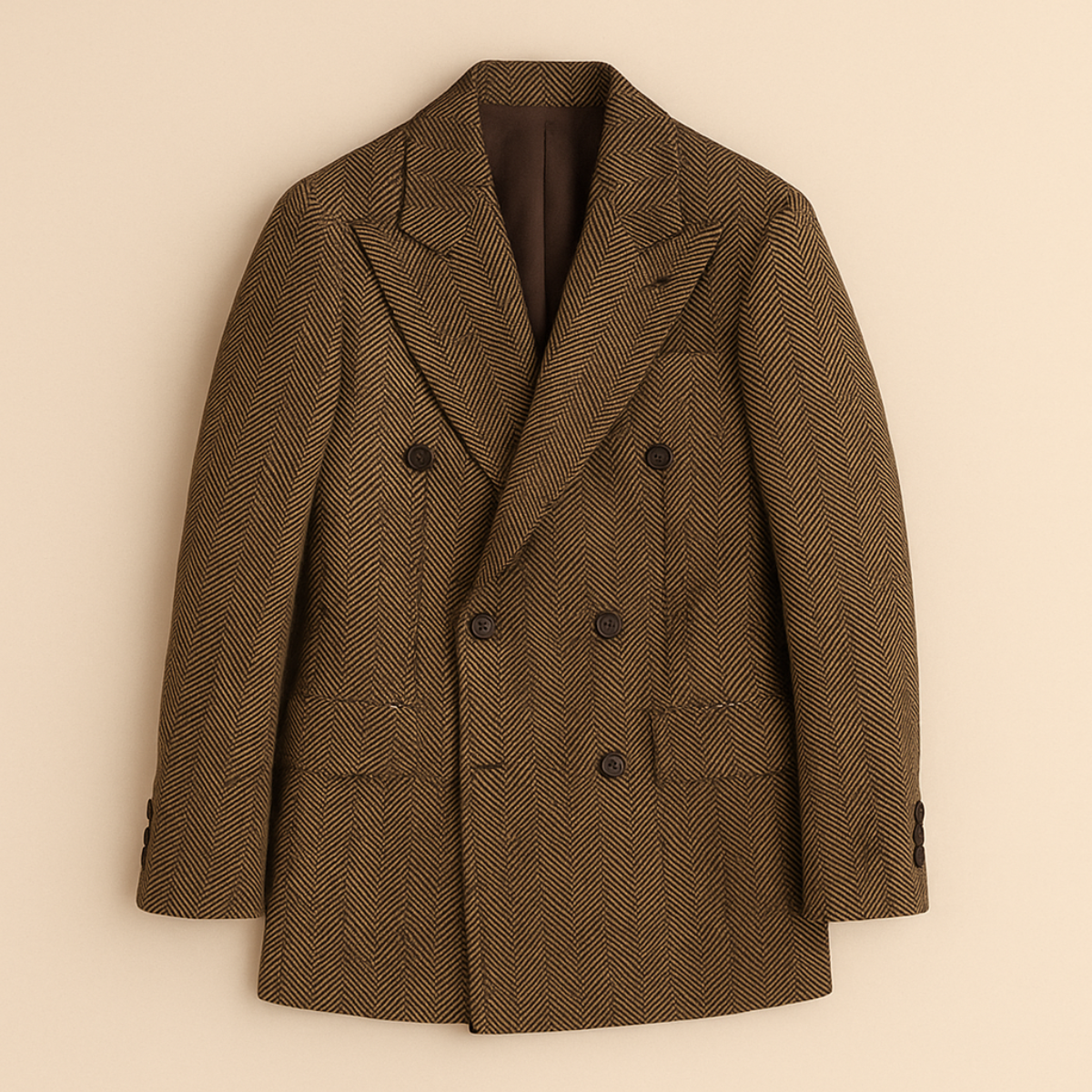 The Camden Men’s Herringbone Tweed Suit – Double Breasted Blazer and Pants Set