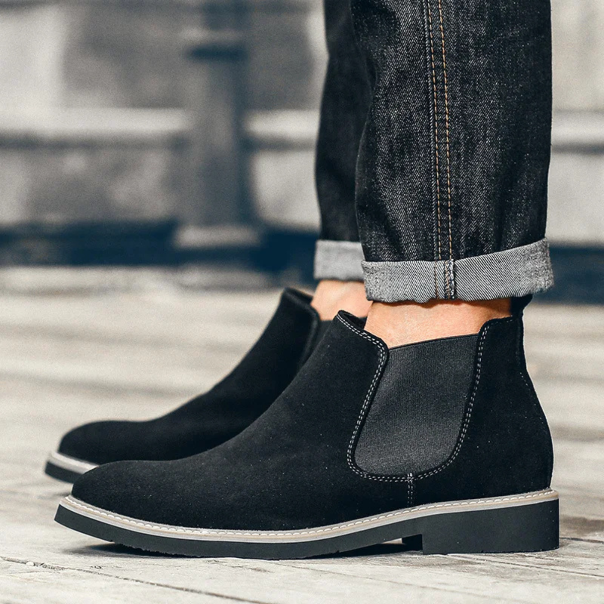 The Amarone Men’s Classic Slip On Suede Chelsea Biker Boots