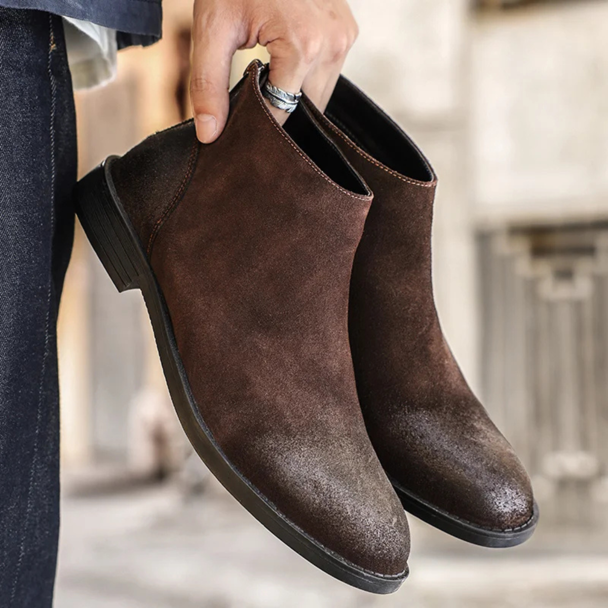 The Stonebridge Men’s Vintage Leather Suede Chelsea Boots with Zipper