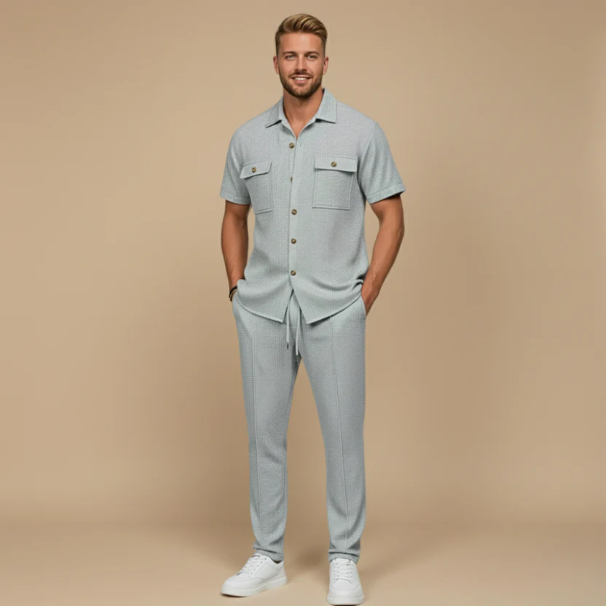 The Savigliano Men's Short Sleeve Shirt and Pants Set