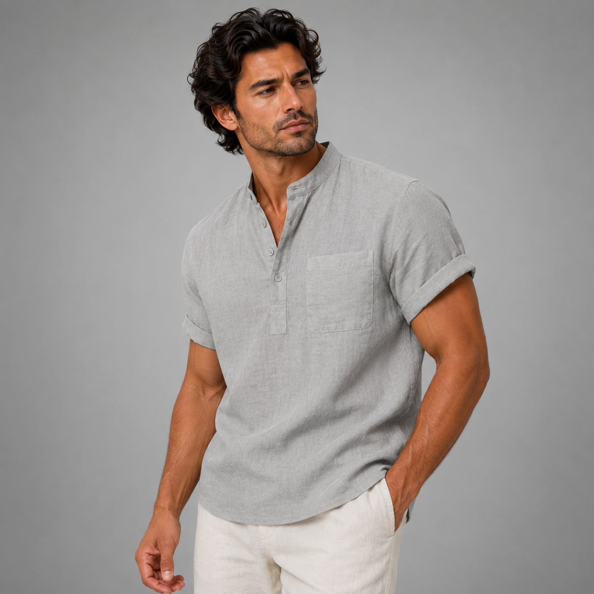 The Navigli Men’s Breathable Henley Linen Shirt
