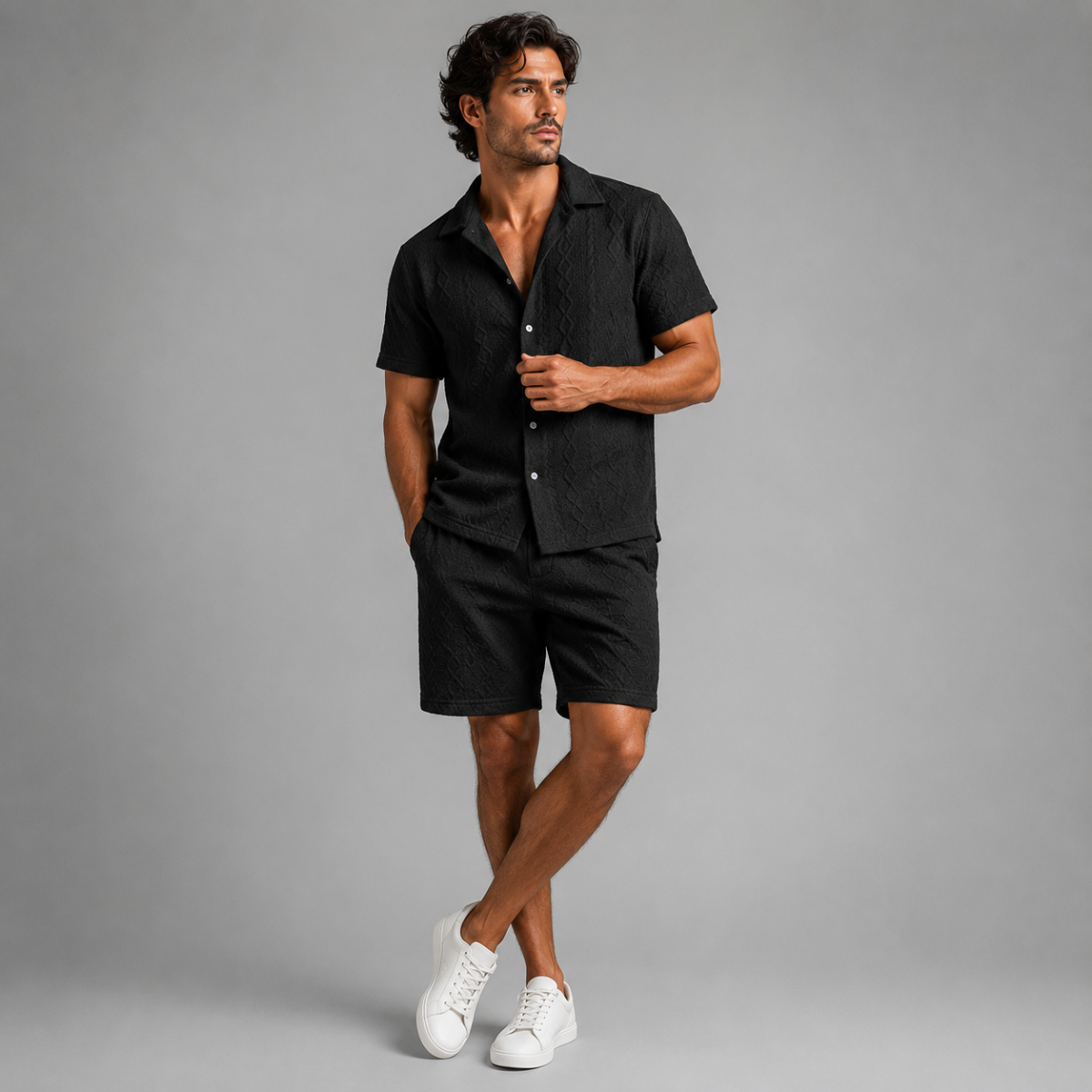 The Meadowridge Men’s Textured Summer Co Ord Set Shirt & Shorts
