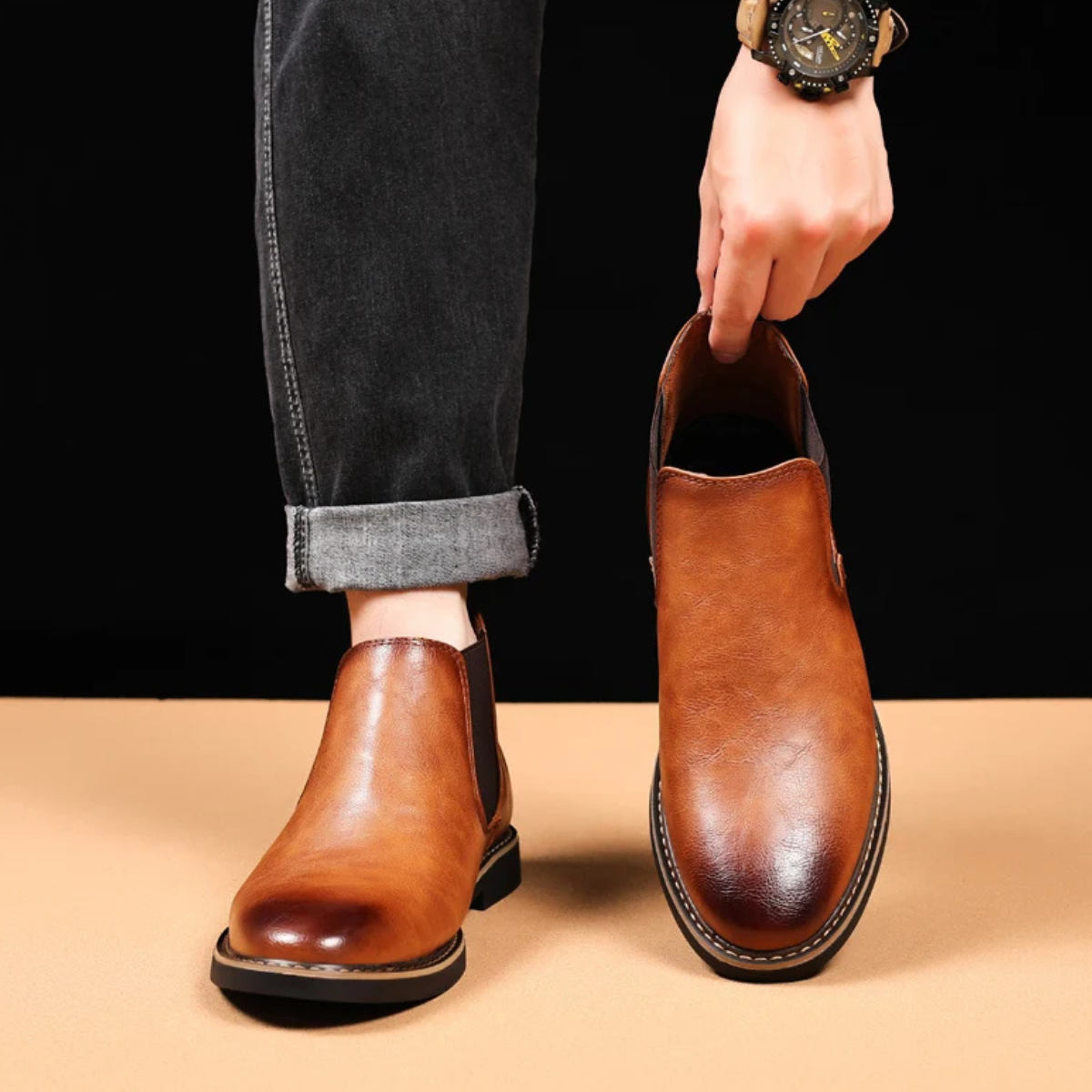 The Bradford Men's Casual Slip On Ankle Leather Chelsea Boots