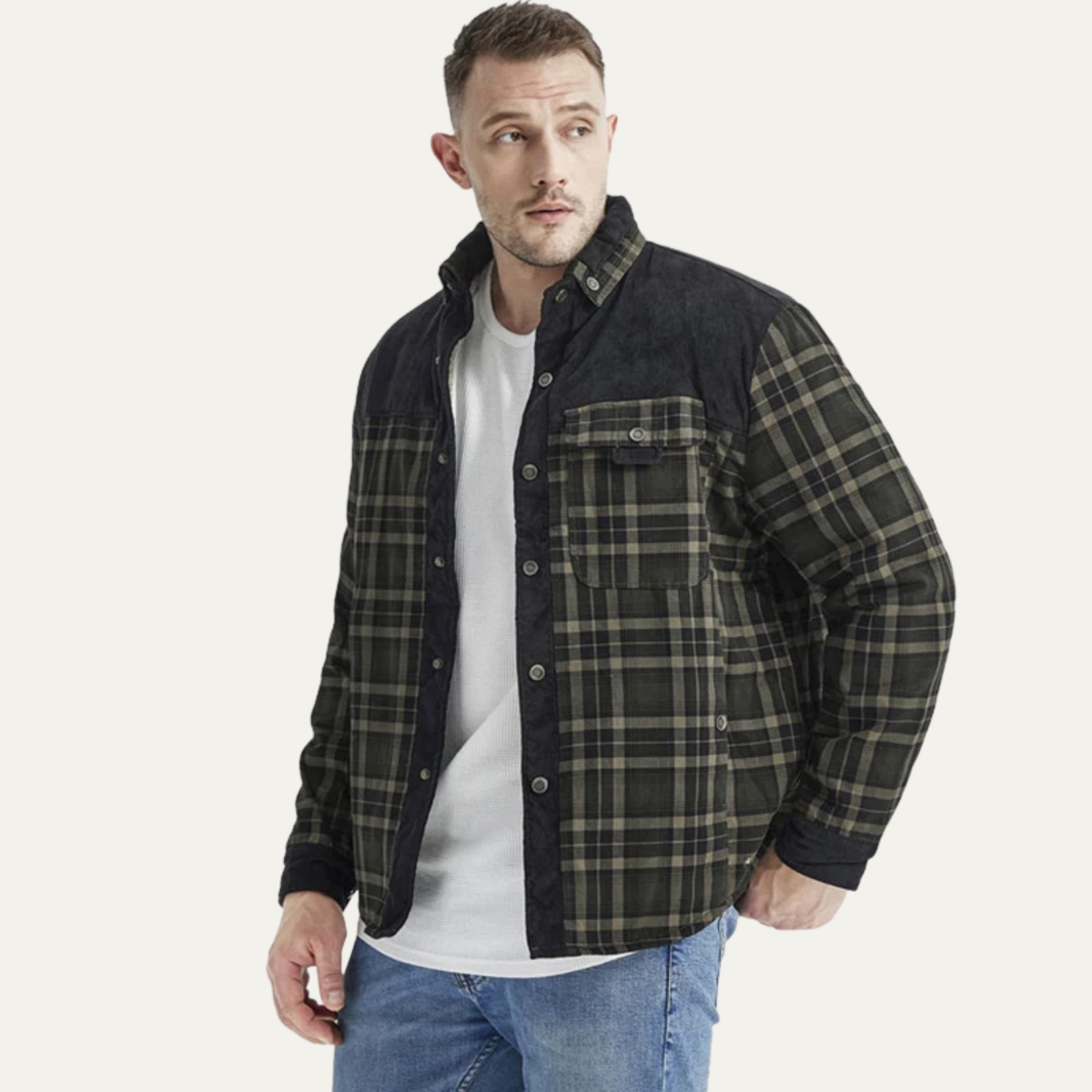 The Orvieto Men’s Stylish Plaid Flannel Jacket with Multi Pocket