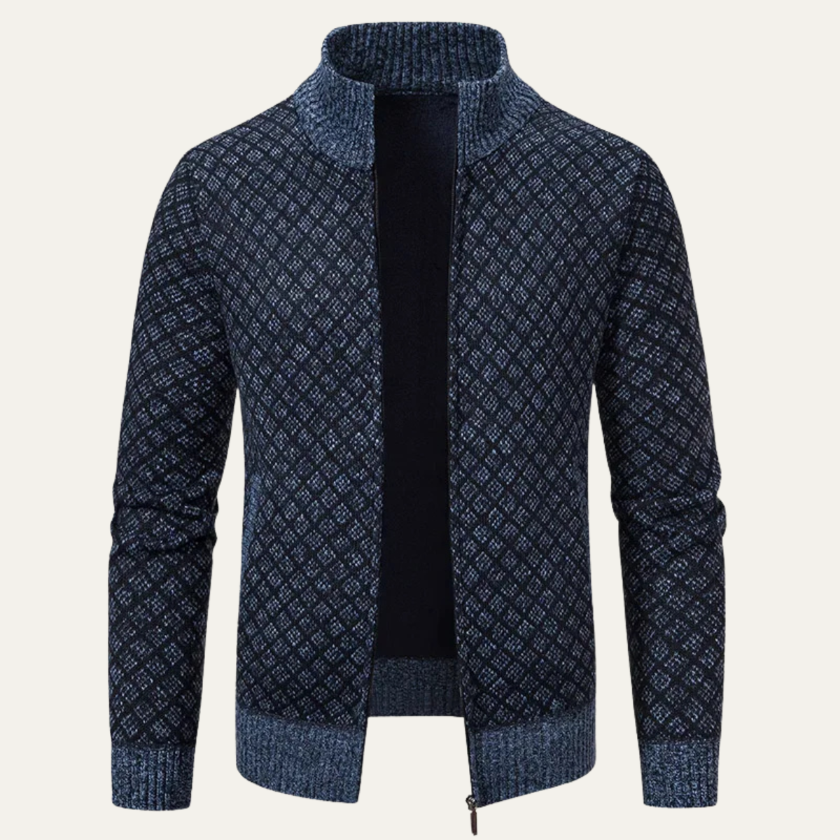 The Modica Men’s Knitted Stand Collar Zip Up Plaid Winter Cardigan