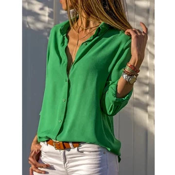 Women's Long Sleeve Button Up Blouse with Relaxed Fit