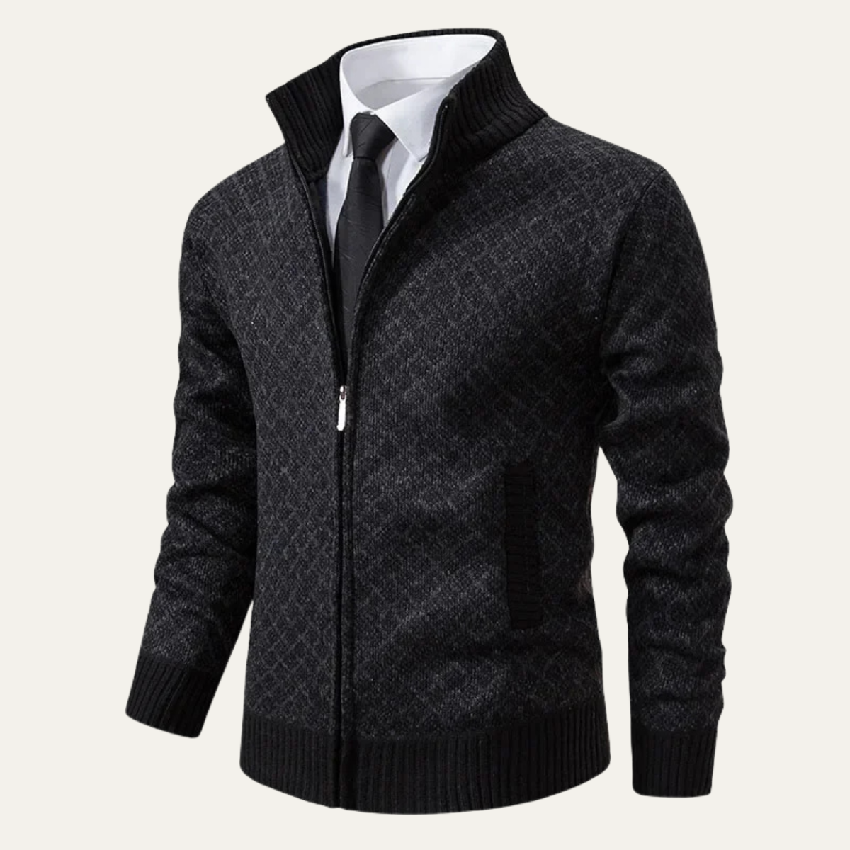 The Modica Men’s Knitted Stand Collar Zip Up Plaid Winter Cardigan