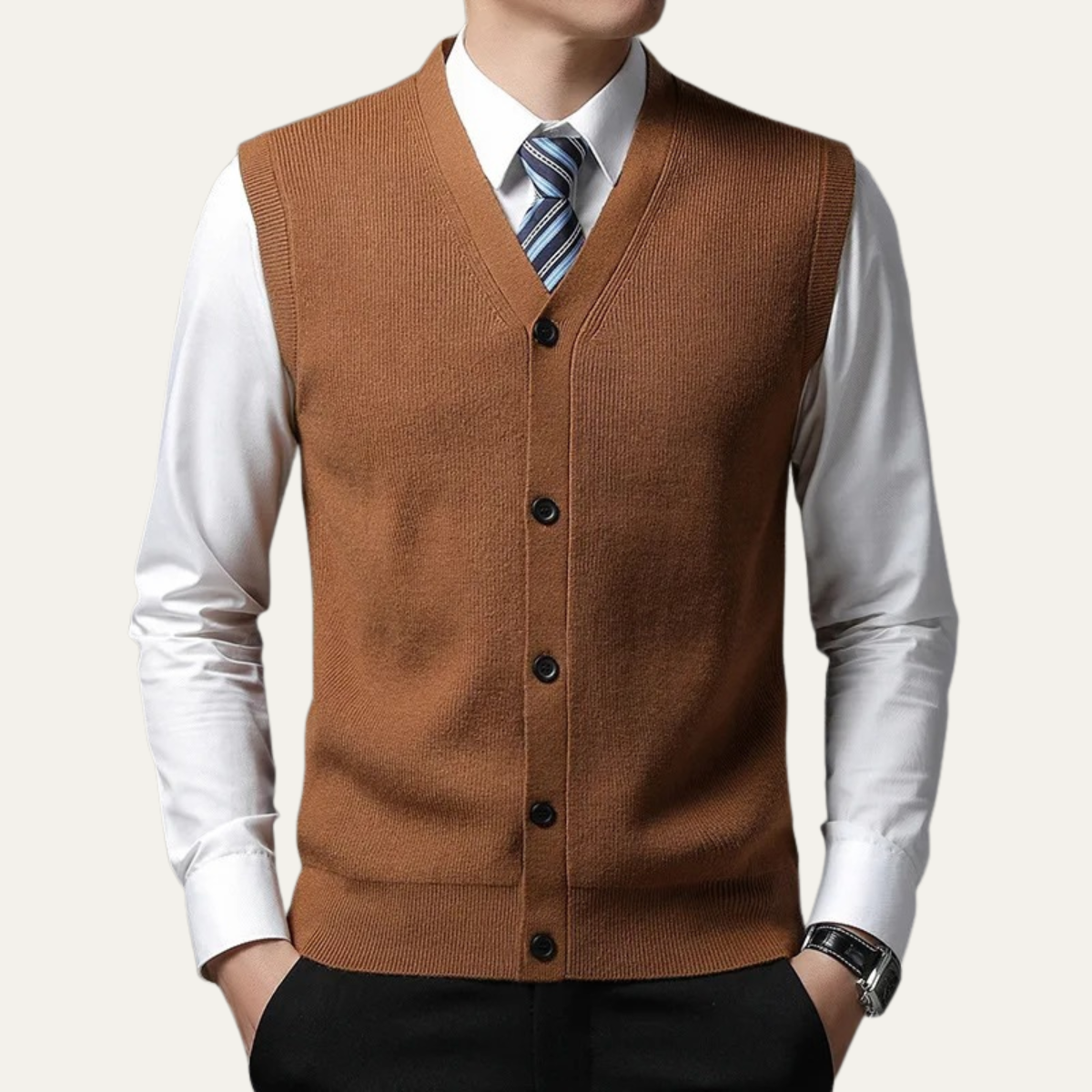 Men's Sweater Vest Blue Button Up V Neck