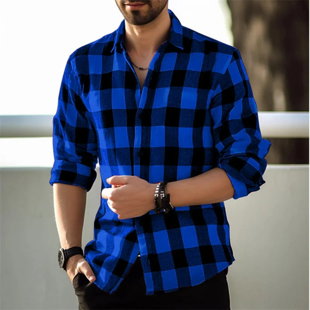 The Como Lago Men’s Casual Plaid Button-Up Shirt