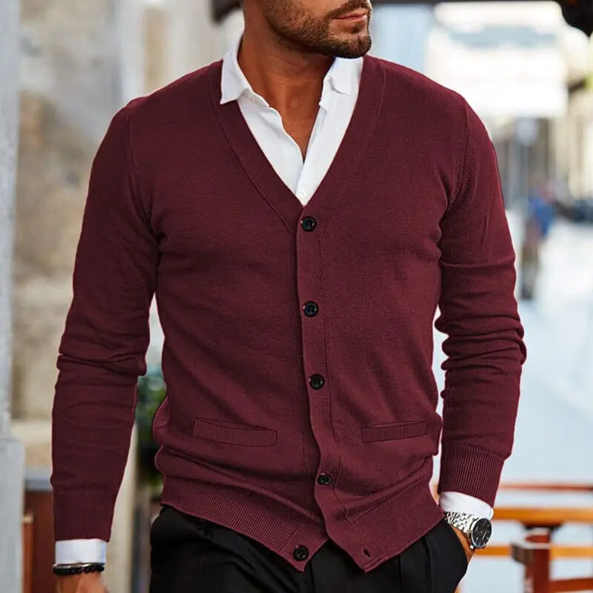 The Porto Cervo Men’s V Neck Lightweight Knit Cardigan