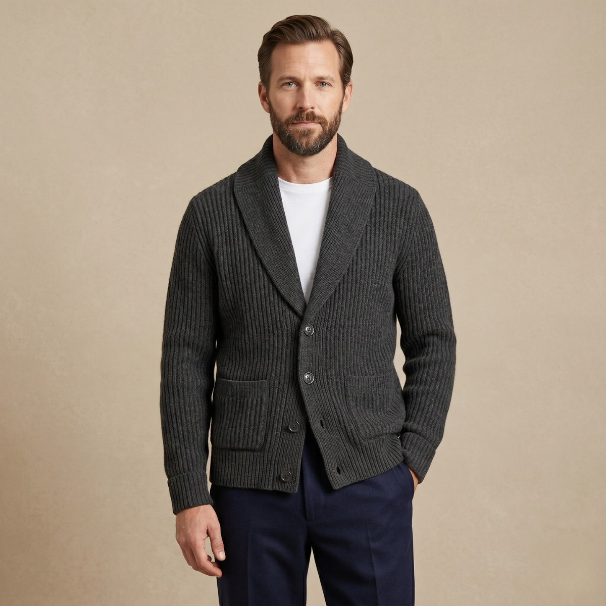 The Aldercrest Men’s Chunky Button Up Knitted Shawl Collar Cardigan