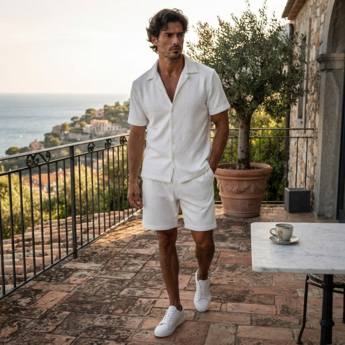 The Meadowridge Men’s Textured Summer Co Ord Set Shirt & Shorts
