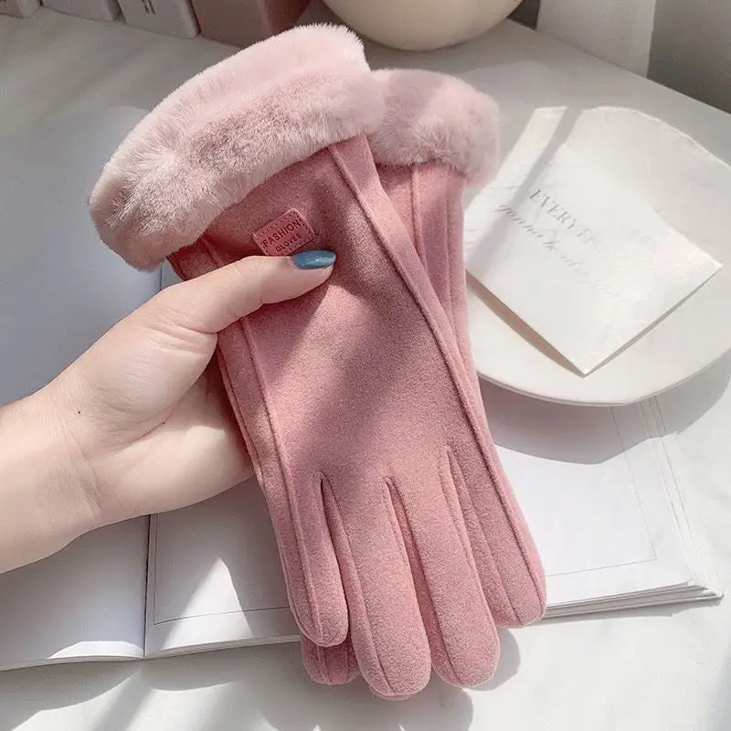 Women's Beige Plush Lined Gloves