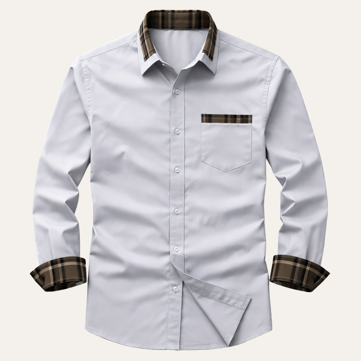 The Amelia Men’s Casual Button Up Dress with Plaid Collar & Cuffs