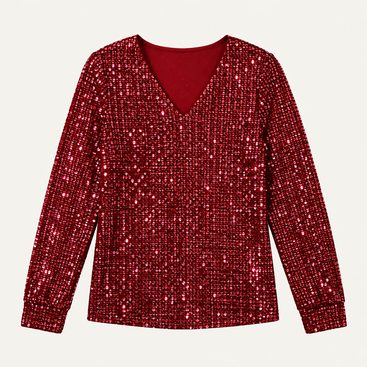 Women's Glitter V Neck Long Sleeve Top