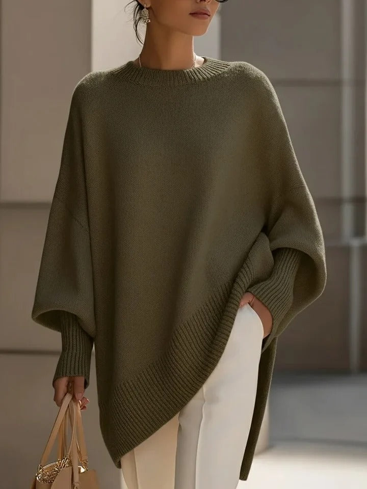 Women's Oversized Sweater with Asymmetrical Hem