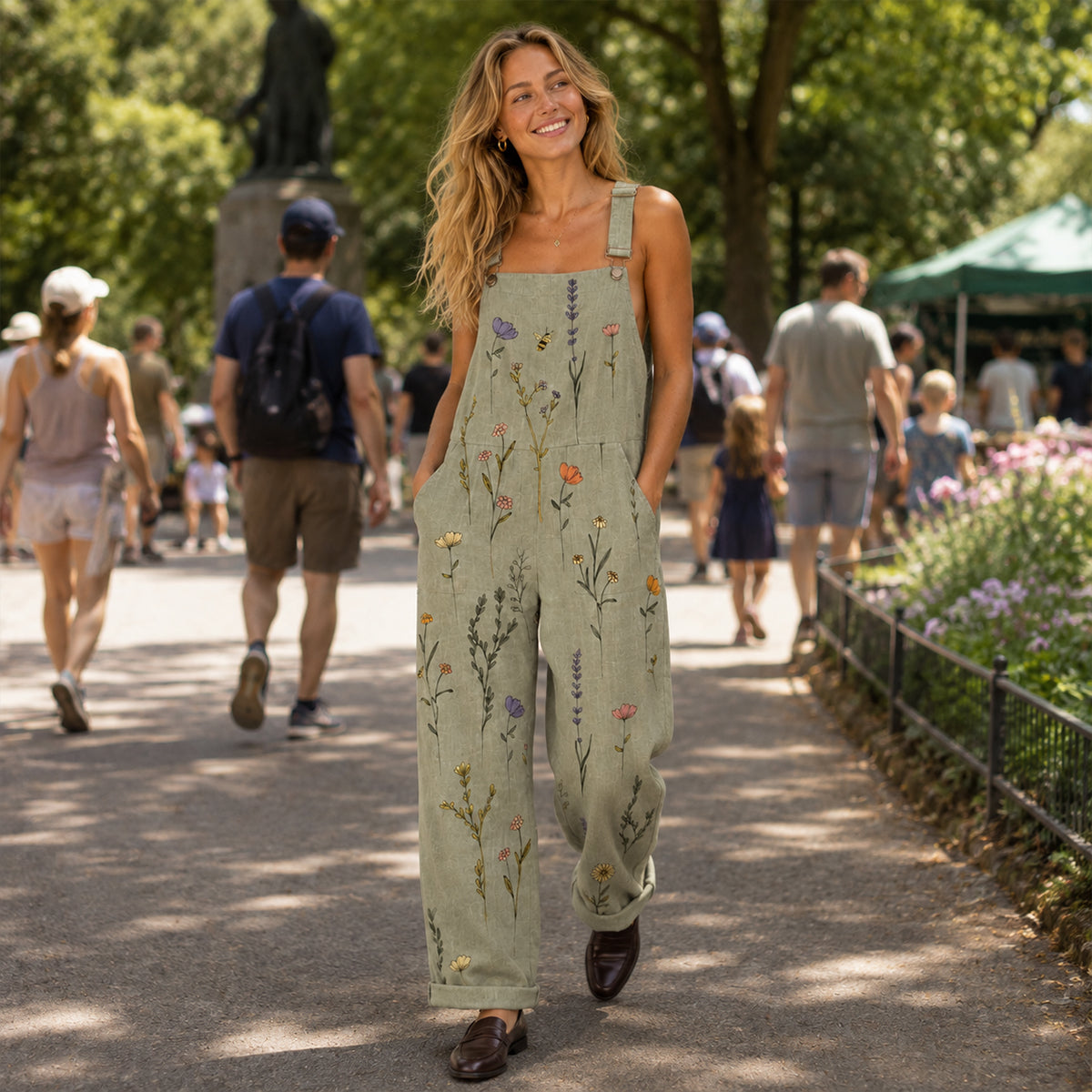 Casual Woven Strap Jumpsuit with Front Patch Pockets