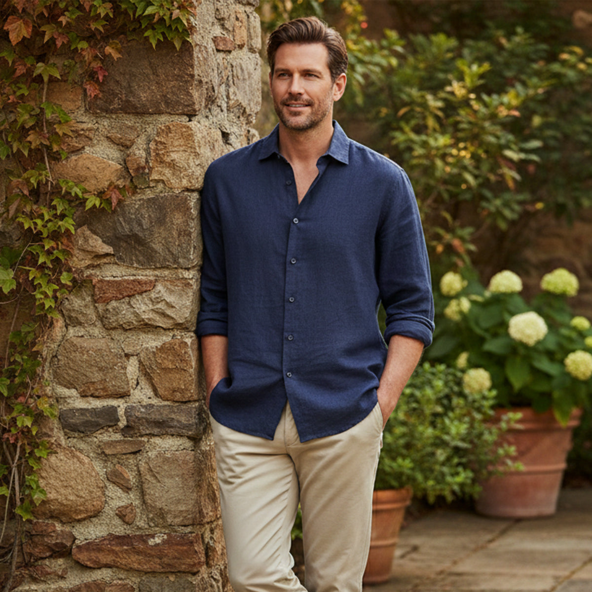 The Kensington Men’s Lightweight Loose Fit Linen Button Up Shirt