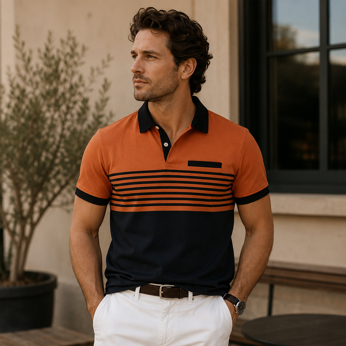 The Trieste Men’s Trendy Slim Fit Striped Polo Shirt
