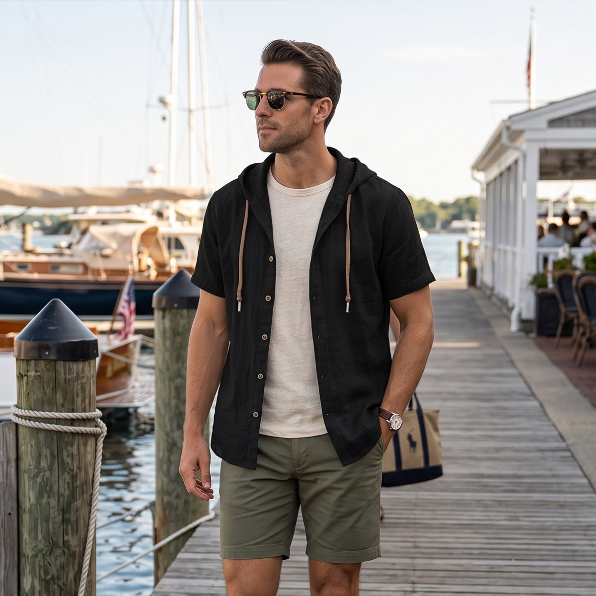 The Glenrock Men’s Cotton Linen Hooded Drawstring Casual Top