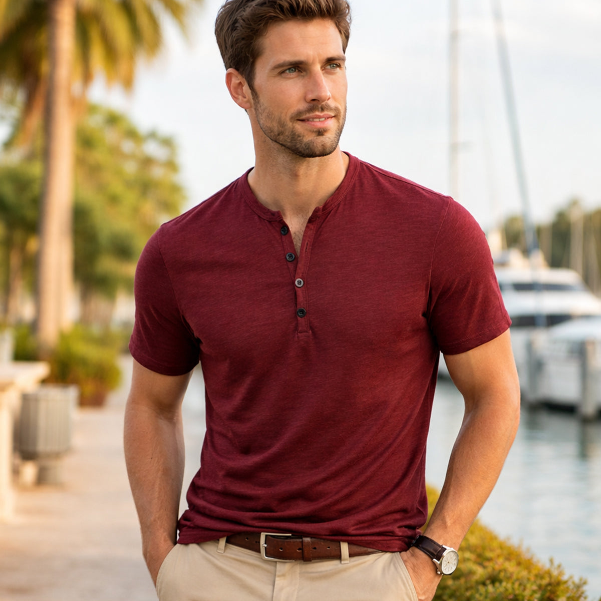 The Windsor Men’s Casual Henley Collar Summer T Shirt