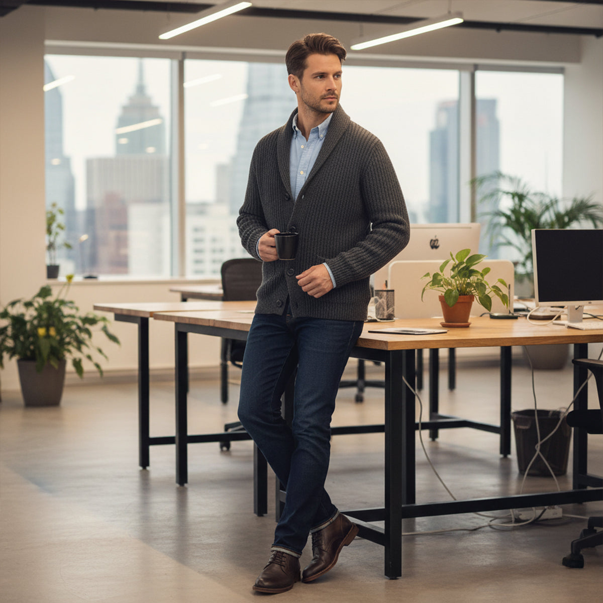 The Venezia Men’s Shawl Collar Chunky Knit Cotton Blend Cardigan