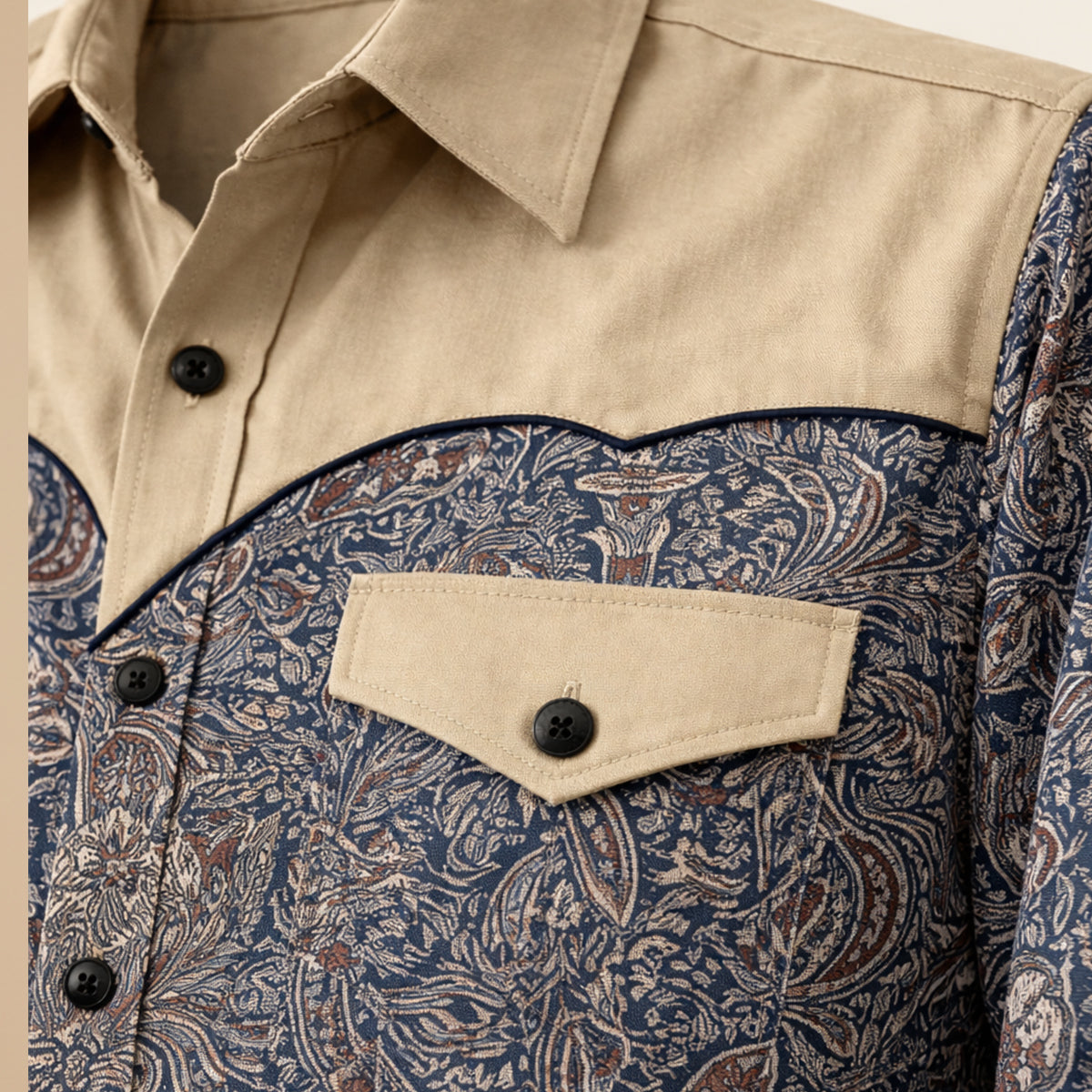The Huntley Men’s Two Tone Patchwork Western Soft Denim Shirt