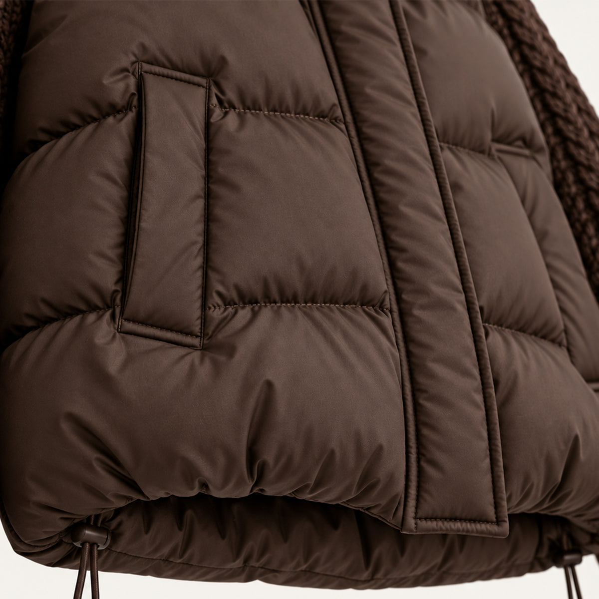 Women's Puffer Jacket with Cable Knit Sleeves
