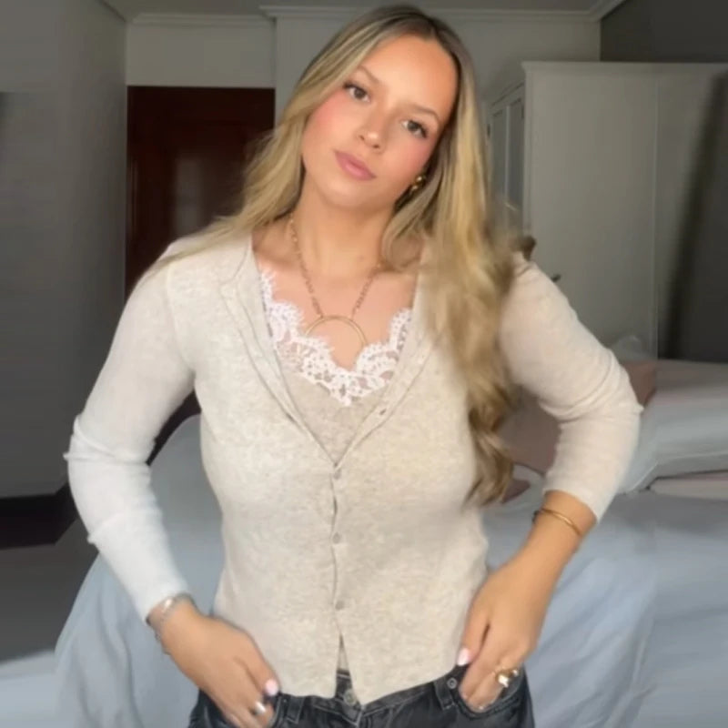 Women's Cropped V Neck Knit Cardigan with Button Front