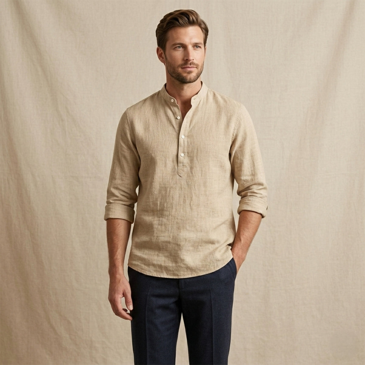 The Ridgebrook Park Men's Breathable Linen Summer Casual Button Up Shirt