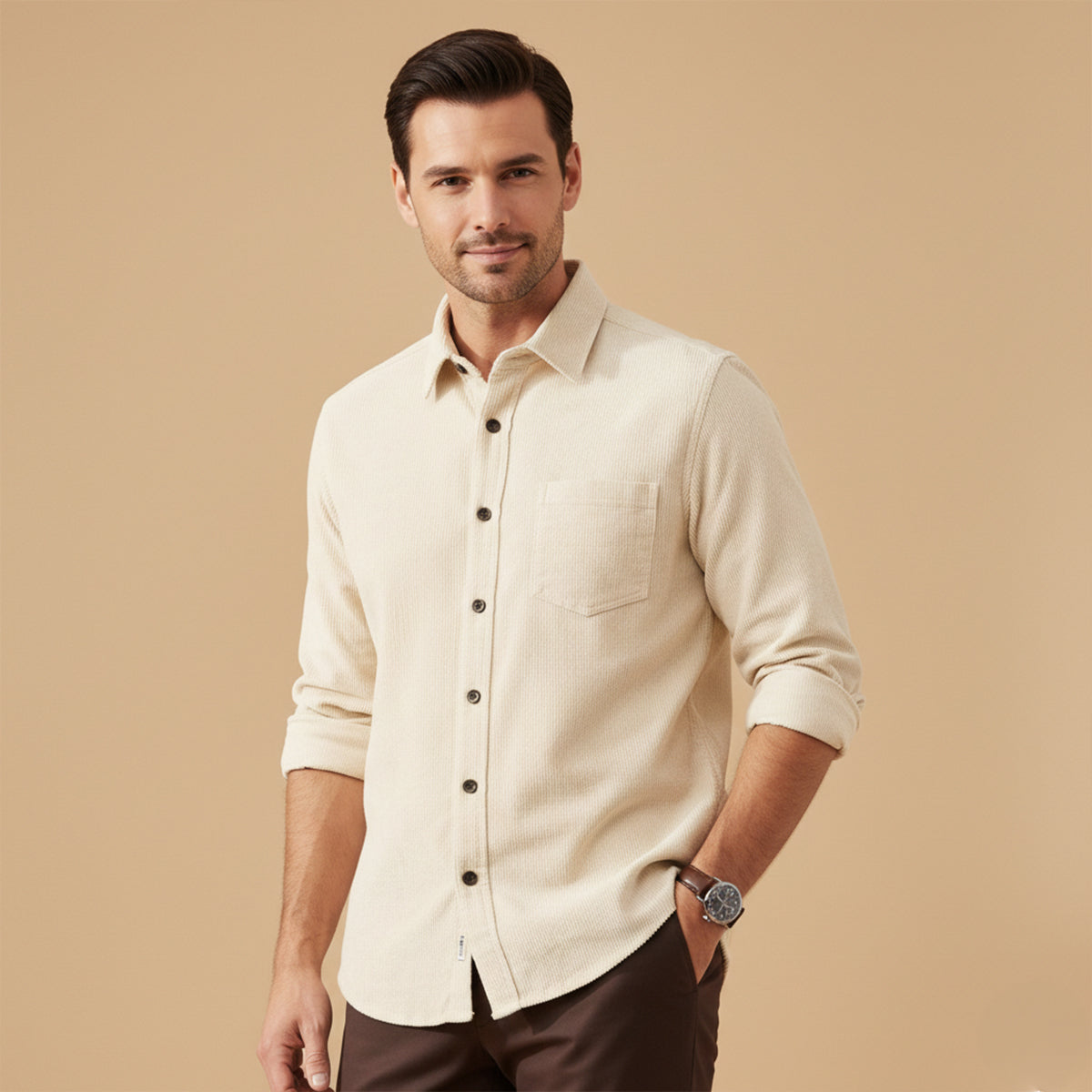The Appenzell Men’s Solid Color Casual Corduroy Shirt