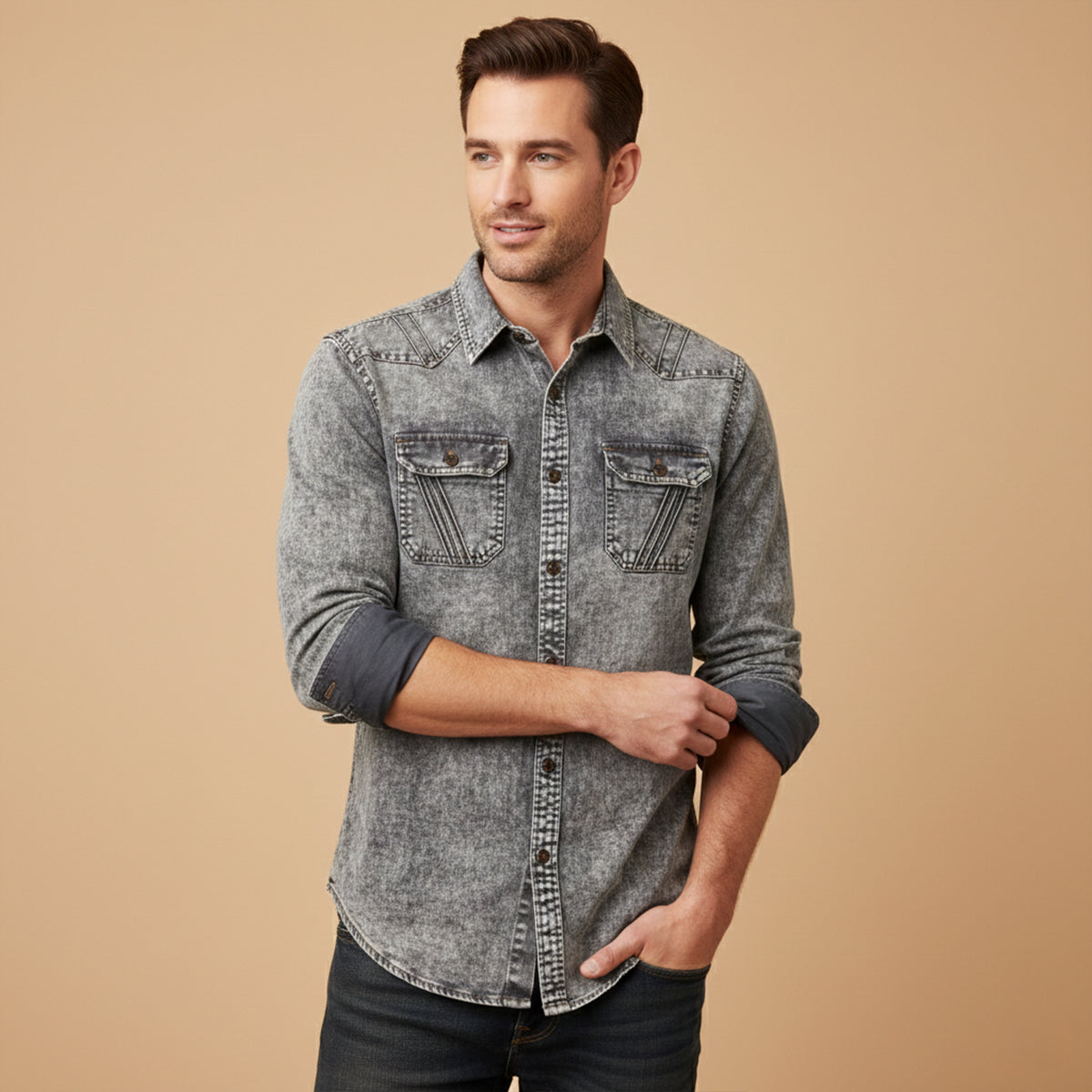 The Fairbrook Men’s Light Grey Vintage Denim Shirt
