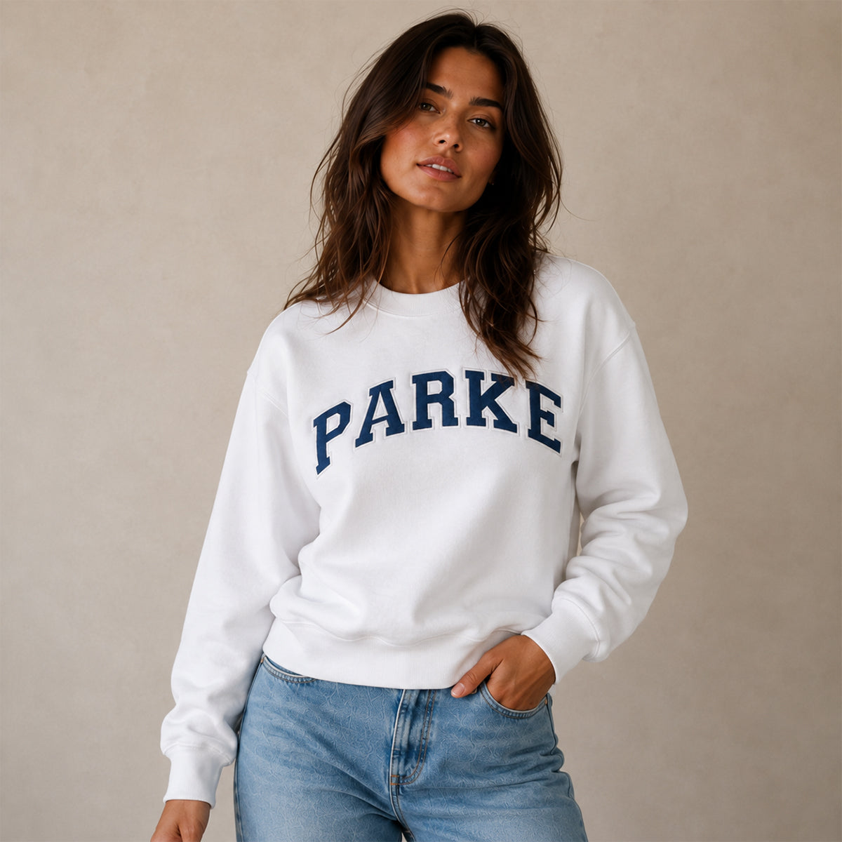 Varsity Sweatshirt with Embroidered Letters - White