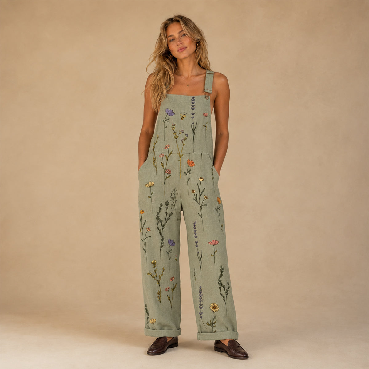 Casual Woven Strap Jumpsuit with Front Patch Pockets