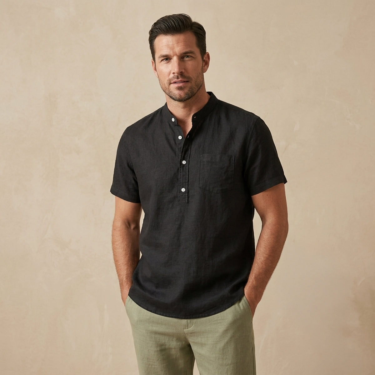 The Assisi Men’s Cotton Stand Collar Henley Shirt