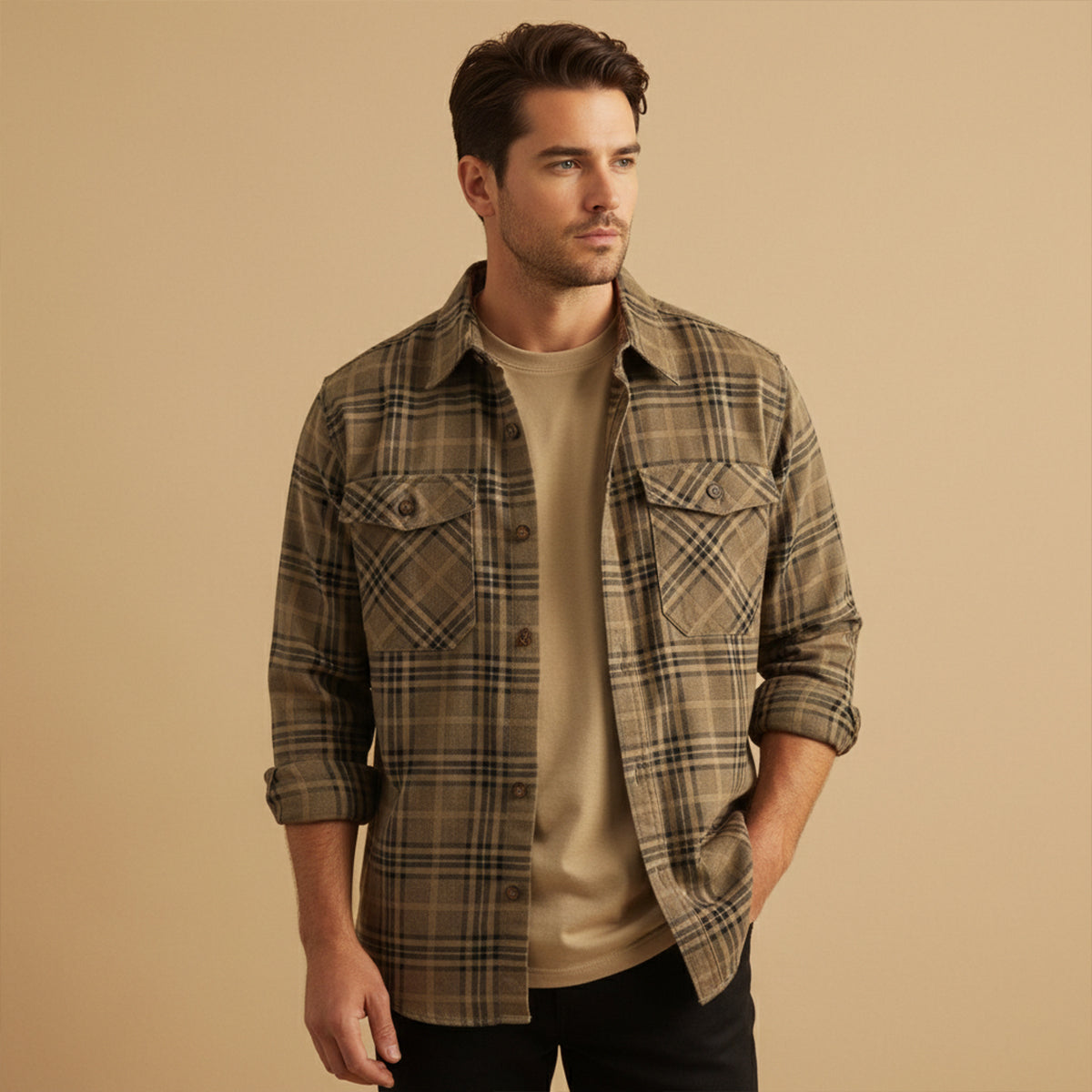 The Timbercrest Ridge Men’s Lightweight Checkered Cotton Shirt Jacket