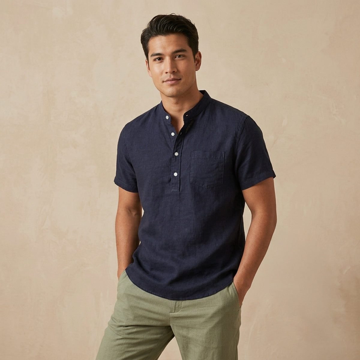 The Assisi Men’s Cotton Stand Collar Henley Shirt