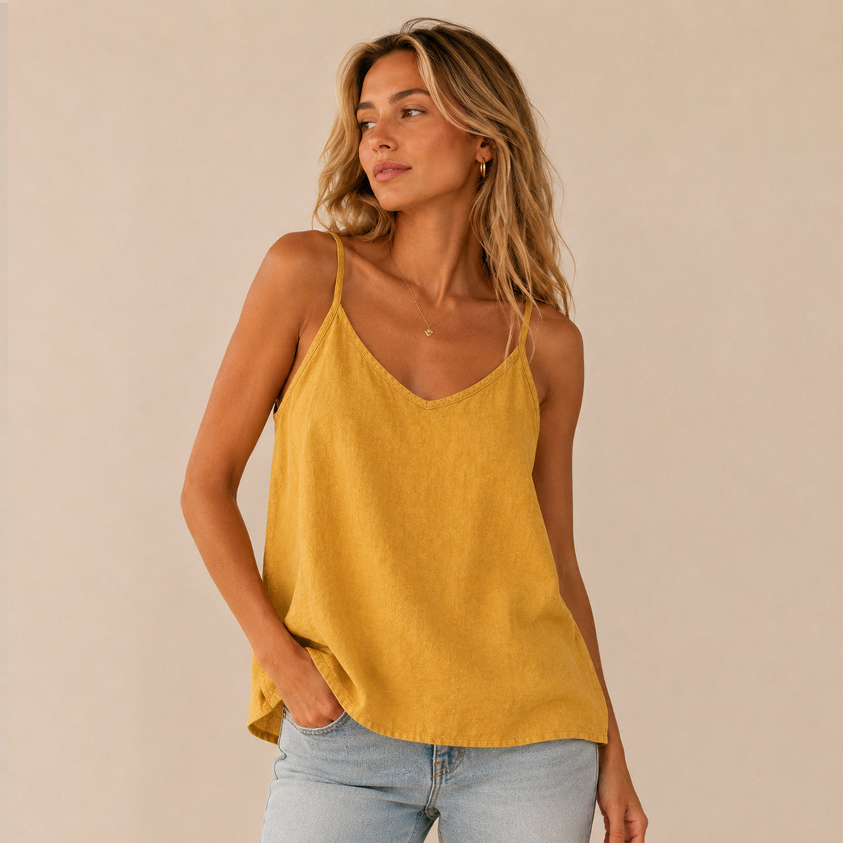 Casual Linen V Neck Cami Top
