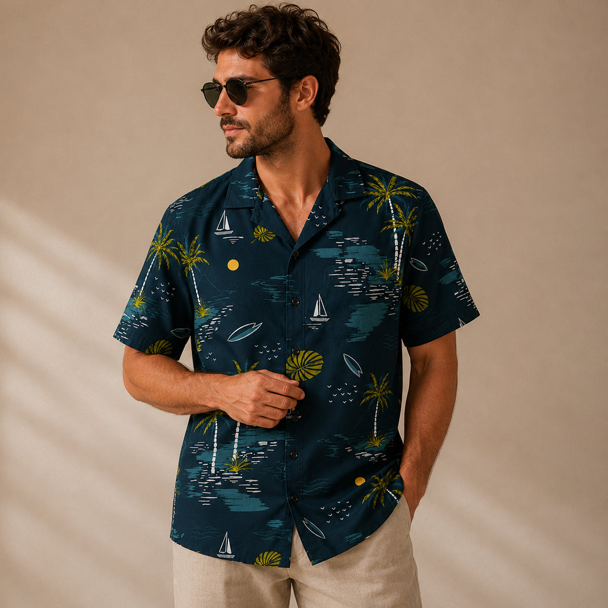 The Silverfield Men’s Lightweight Tropical Coconut Print Hawaiian Beach Shirt