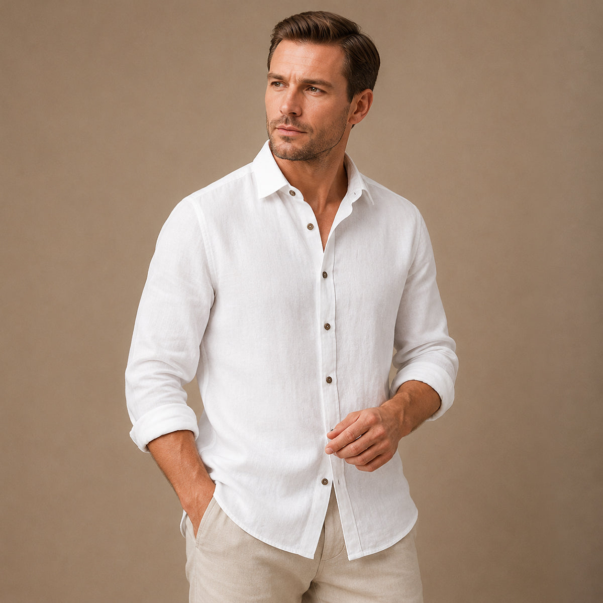 The Zurich Vintage Long Sleeve Linen Shirt for Men