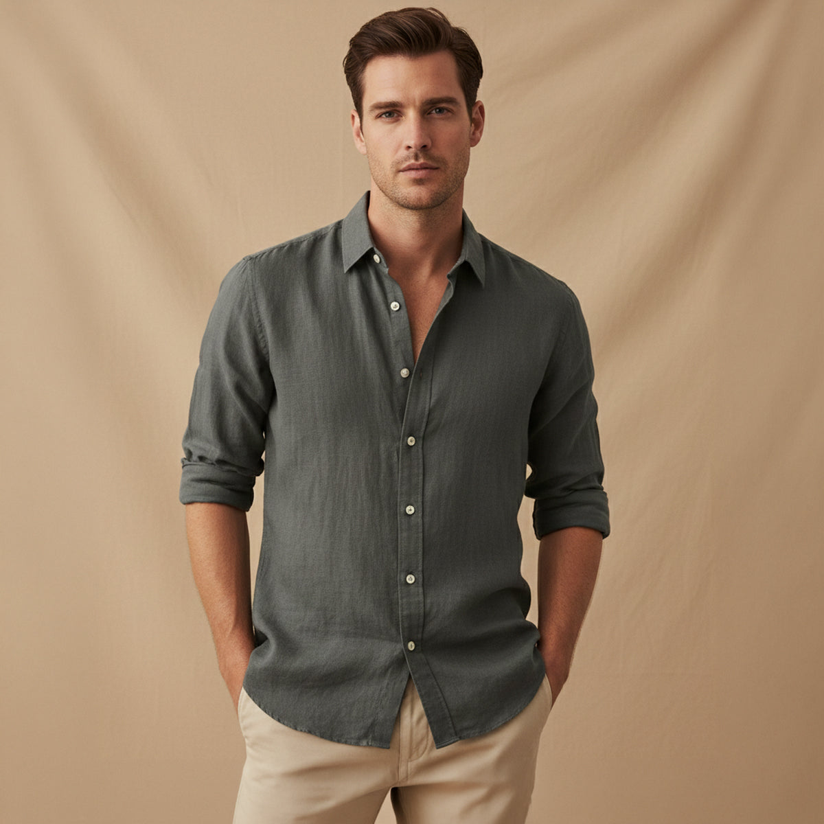 The Richmond Men’s Lightweight Cotton Linen Button Up Shirt